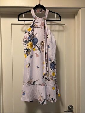 Chelsea28 Pale Lavender Floral Halter Mini Dress